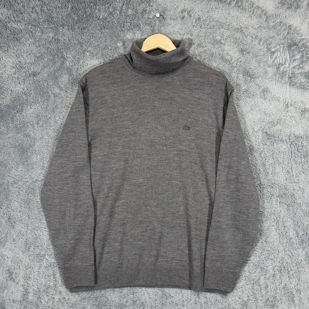 Lacoste Sweater Mens 3XL Gray 100% Extra Fine Merino Wool Turtleneck Crocodile